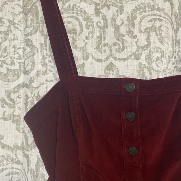 Abercrombie & Fitch Corduroy Button Front Holiday Boho Overall Mini Dress Red L - Picture 3 of 10